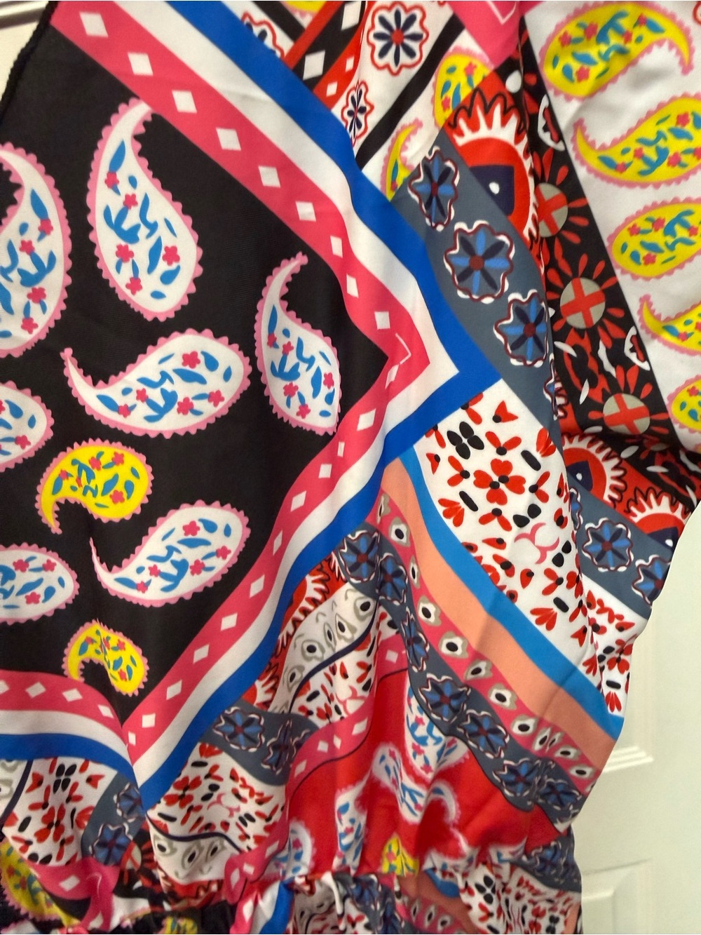 Multicolor Paisley Patchwork V-Neck Mini Dress - Picture 3 of 7